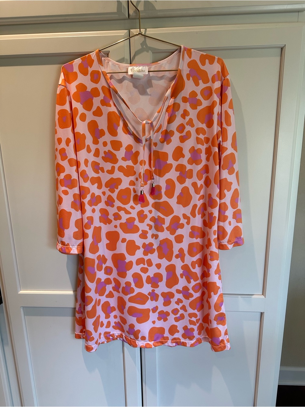 Pink & Orange Patterned Casual Tunic Dress with Tassel Tie